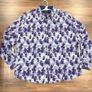 ALEX VANDO | purple/blue patterned dress shirt button up/down